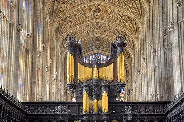 King's College Chapel, Cambridge. Church organ and vaulted ceili