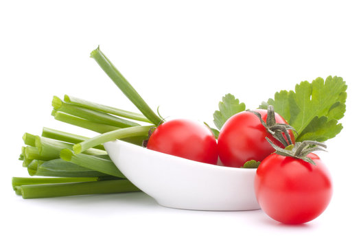 Spring Onions And Cherry Tomato In Bowl