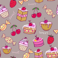 Seamless pattern with sweets.