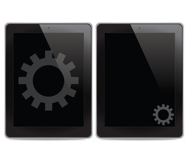 Gear icon on tablet computer background