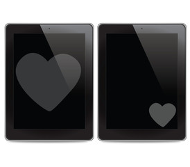 Heart icon on tablet computer background
