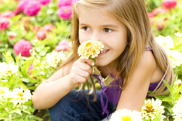 cheerful child with flowers