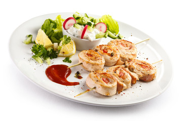 Grilled meat and vegetables