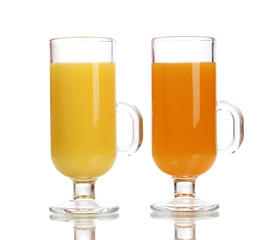 Tropical juices in glasses isolated on white