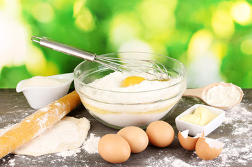 Eggs, flour and butter close-up