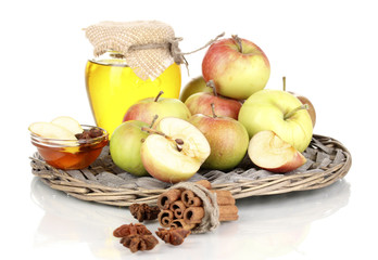 Honey and apples with cinnamon