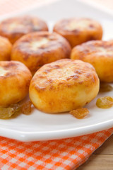 Homemade sweet cheese pancakes with raisins
