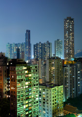 Hong Kong with crowded buildings at night