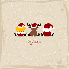 Santa, Angel & Reindeer Retro Snow Dark Red/Beige
