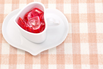 Red and pink heart and heart shaped coffee cup