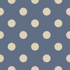 Vector seamless pattern beige polka dots navy blue background