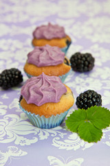 Lila Cupcakes mit Brombeere