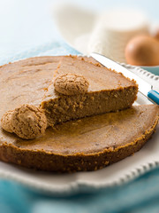 pie with cocoa ricotta and biscuit, selective focus