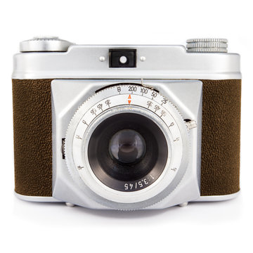 Vintage photo camera isolated on white