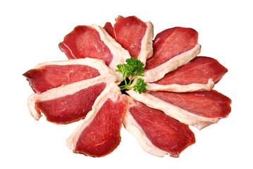 duck slices isolated on white background