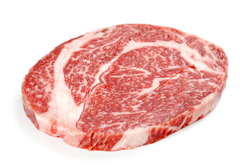Raw meat slice isolated on white background
