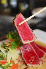 Seared Tuna with chopsticks