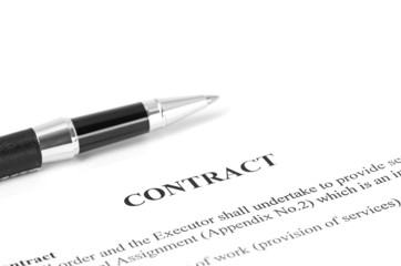 Close-up of silver pen on contract.