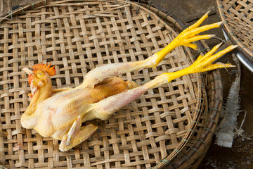 Chicken for consumption on a market