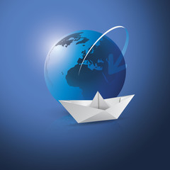 Globe design with paper boat