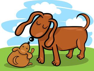 Obraz na płótnie Canvas puppy and his dog mom cartoon
