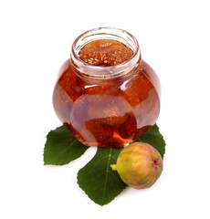 fig jam in glass with  on white background