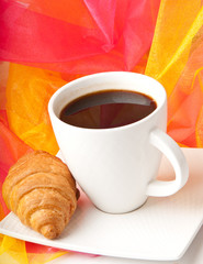 Breakfast with coffee and croissants 