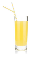 Lemon juice glass with two drinking straw