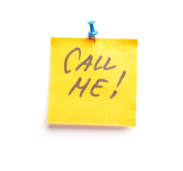 Sticky note with text Call me on it, isolated on white - 44134589