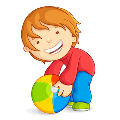 vector illustration of kid playing with beach ball