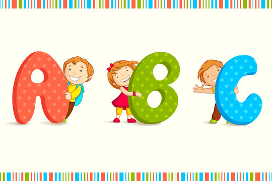 vector illustration of kids peeping behing ABC