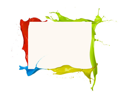Isolated shot of colored paint frame splash on white background