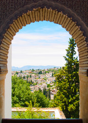 View of Granada, Spain from moorish window of Alhambra - 44138180