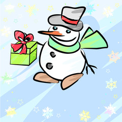 Snowman with gift