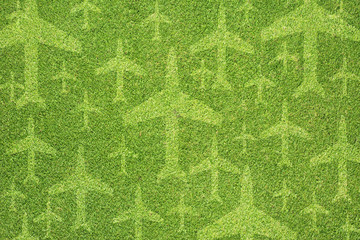 Airplane icon on green grass texture and  background - 44139310