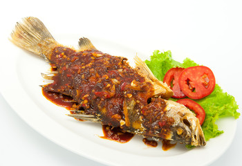 Fried snapper with chili sauce