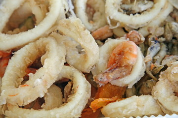 fried fish taste freshly caught fish with Squid and shrimp