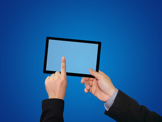 Hands holding a tablet with clipping path