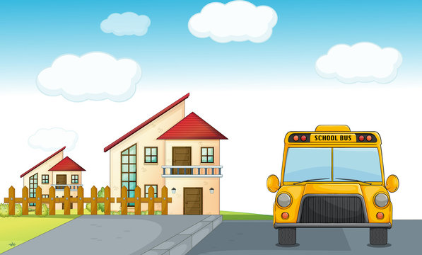 a school bus and building