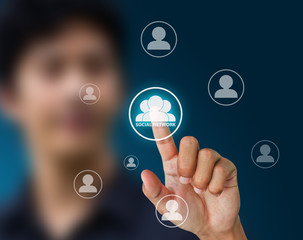 hand pressing Social Network icon 