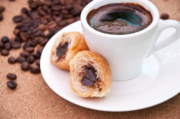 cup of coffee and cookies with chocolate 