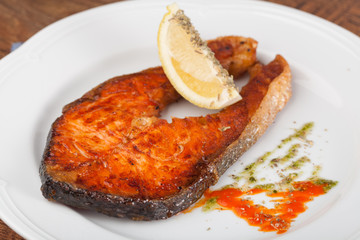 Grilled salmon steak
