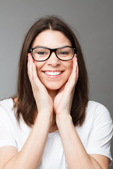 attractive young woman geek smiling