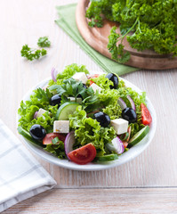 Mediterranean style salad with feta and olives