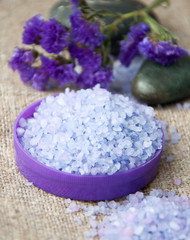 Obraz na płótnie Canvas Spa concept. Lavender salt and purple flowers 