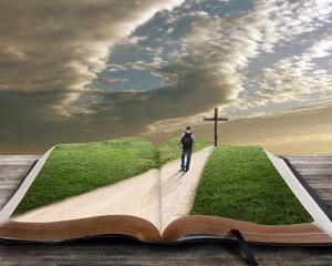 Wall murals Historic building Open bible with man and cross