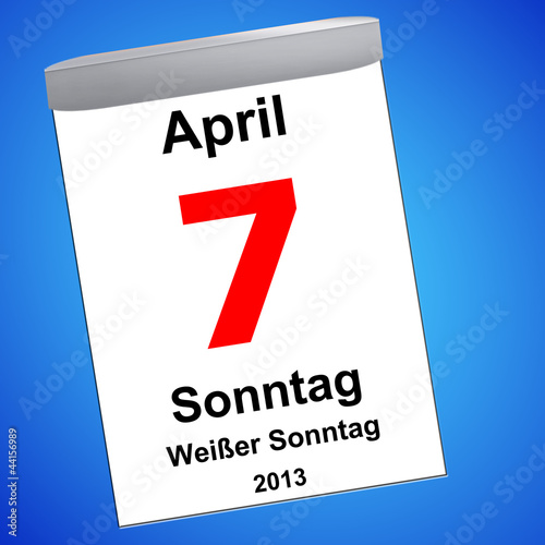 "Kalender auf blau - 07.04.2013 - Weißer Sonntag" Stockfotos und 