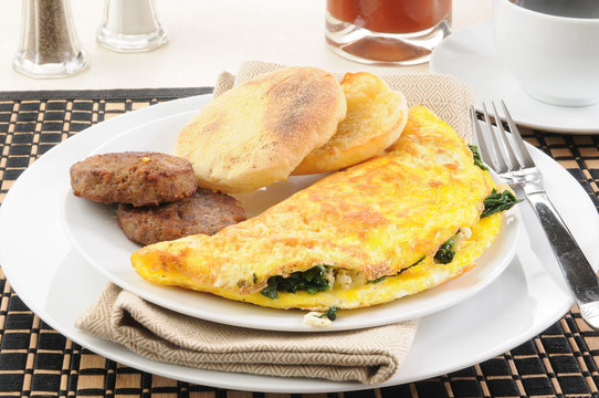 Spinach omelet with sausage
