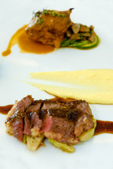 Combination beef steak with two sauce