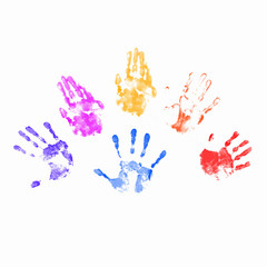 Fototapeta premium Colourful prints of human hands